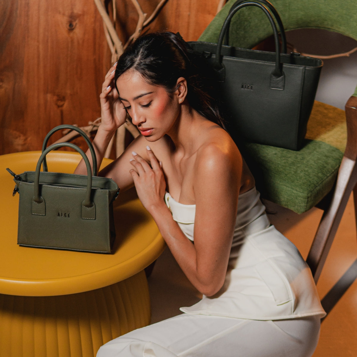 Bolso mini tote verde pitón