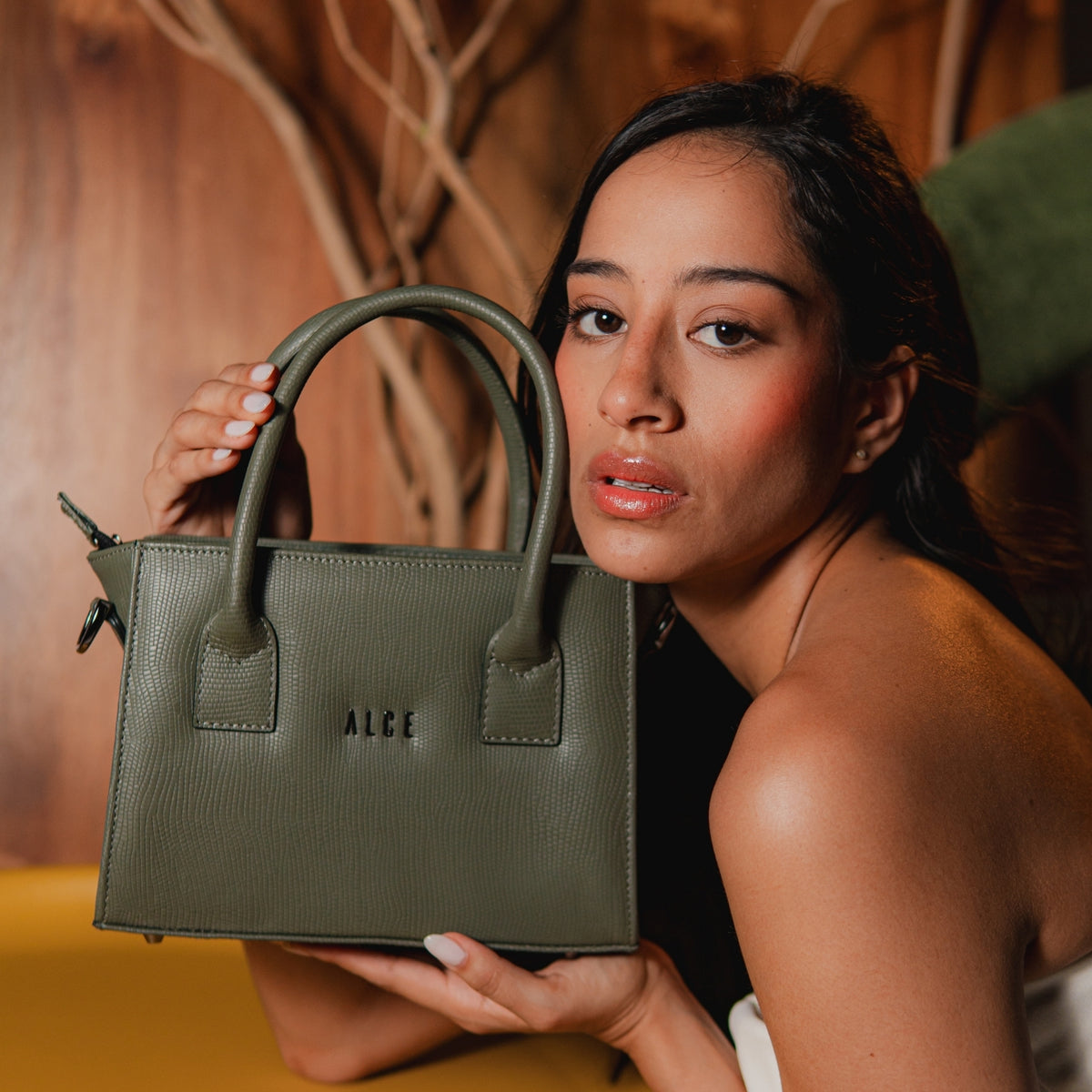 Bolso mini tote verde pitón