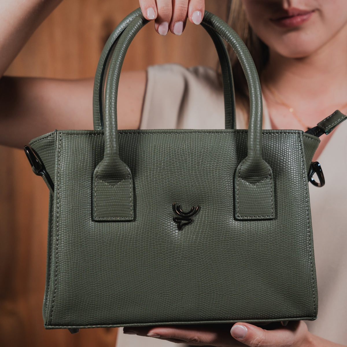 Bolso mini tote verde pitón