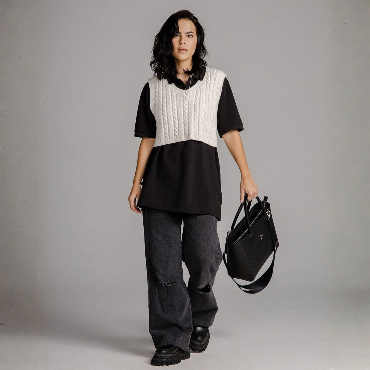 Bolso tote negro pitón