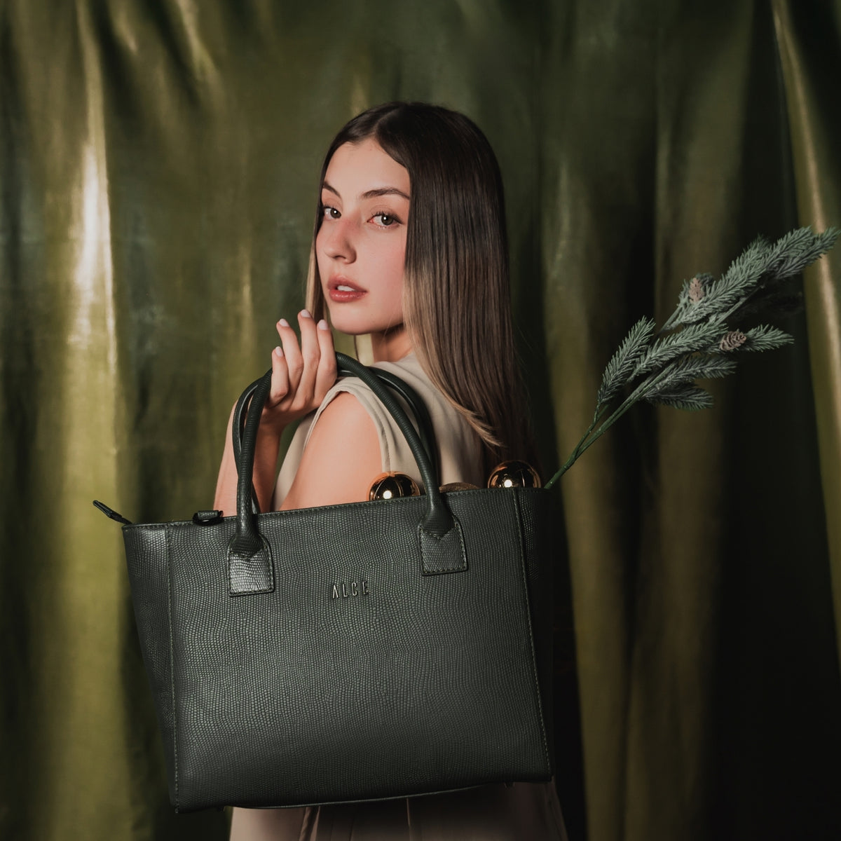 Bolso tote verde pitón